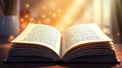 Fototapeta premium Open Book Story Time Background - Colorful Children's Illustration