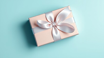 Pastel Blue Gift Box with Satin Ribbon - Top View, High-Resolution AI Image