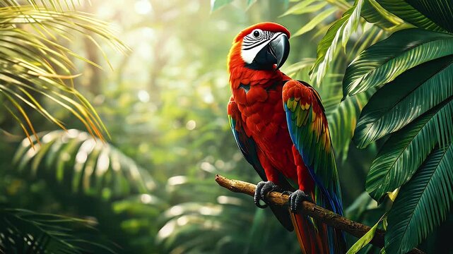 Red Tropical Parrot on white background