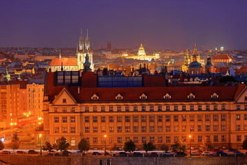 Fototapeta premium Street view of old historic buildings in Prague Czech (Praha, Czechia)