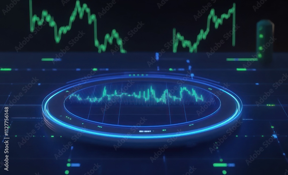 Poster Futuristic digital dashboard displaying financial data graphs and charts.