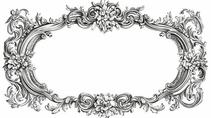 Silver ornate frame with floral motifs. Rococo. Illustration