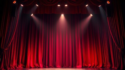 Red Velvet Stage Curtains, Dramatic Lighting, Luxurious Dance Performance