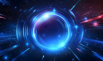 Fototapeta premium Abstract glowing circle lines on dark blue background. Geometric stripe line art design. Modern shiny blue lines. Futuristic technology concept. Suit for poster, cover, banner, brochure and website 