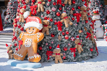 Group of ornaments decorated on Christmas tree during Christmas festival and New Year celebration.