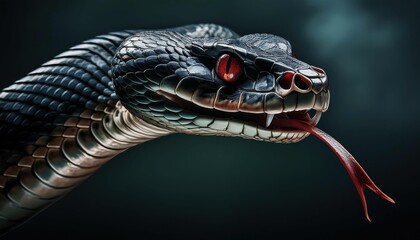 Naklejka premium Majestic Black Mamba Snake Close-Up with Striking Features