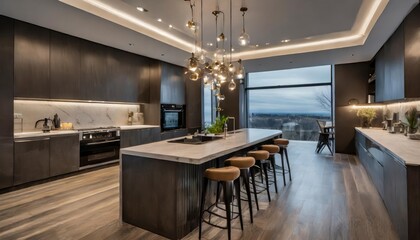 Experience the allure of ultra-modern living in this spacious apartment, showcasing a trendy luxury kitchen decor in dark hues that blends style and functionality for the perfect urban