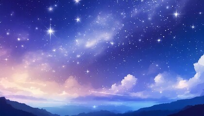 Stunning Anime Sky Art Wallpaper Background: A Fantasy Sky Filled with Beautiful Star Falls, Capturing the Magic of Celestial Wonders and Dreamy Landscapes in Vivid Colors