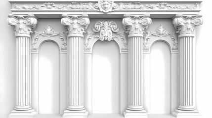 Obraz premium Ornate white wall with columns and decorative molding. Rococo. Illustration