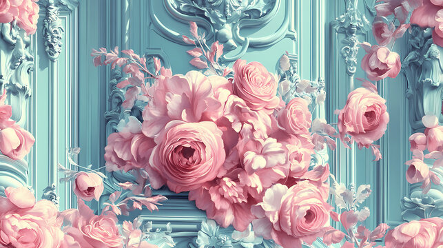 Rococo and baroque style blend with pastel colors. Rococo. Illustration