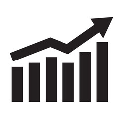 Growth bar chart, Growing graph vector, Business chart with arrow, Profit growing icon, Growth success icon vector.