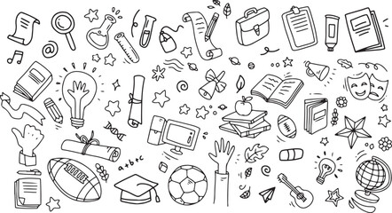 Back to school doodle elements. Vector illustration in line