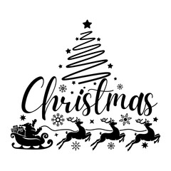 Merry Christmas Santa Claus, Sleigh and Reindeer