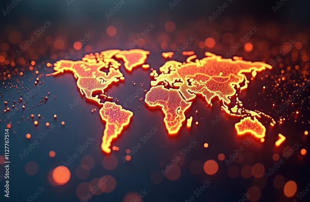 Poster global network map visualization glows. interactive tech map highlights worldwide interconnectedness