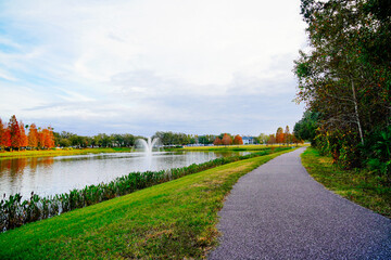 Wesley Chaple, Florida, USA, 12 10 2024: The winter foliage landscape of a beautiful community at Wesley Chapel, north of Tampa in Florida	
