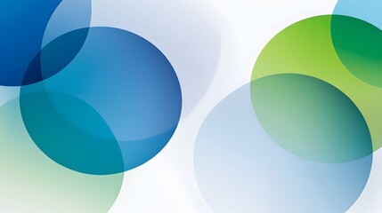 Abstract background with overlapping translucent circles in blue and green hues on white.