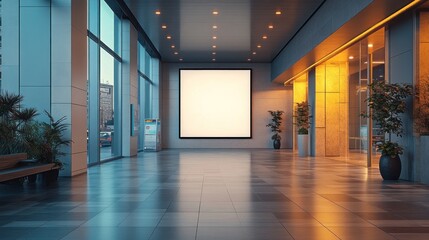 Obraz premium Modern Office Lobby with Large Blank Billboard
