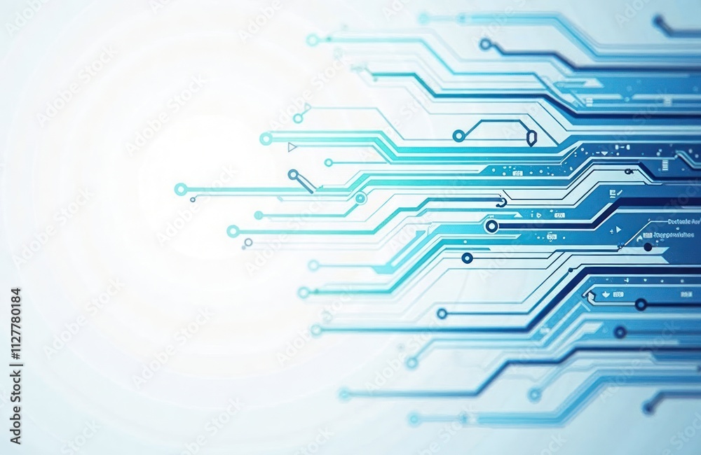 Fototapete abstract graphic design shows tech circuit lines. light blue lines on white background. modern tech,