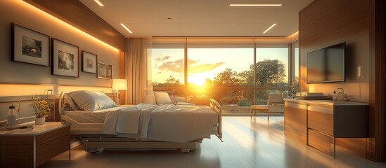 Modern Hospital Room with Sunset View