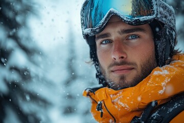 Portrait of a young man in the snow