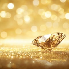 Glistening diamond reflection soft studio lighting golden background glamour concept