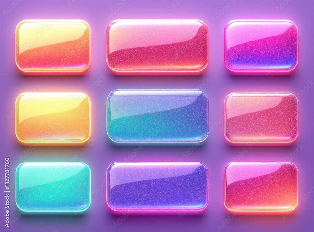 Poster colorful gradient button frame set with glossy finish and pastel lighting