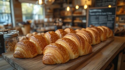 Freshly Baked Croissants on a Wooden Countertop