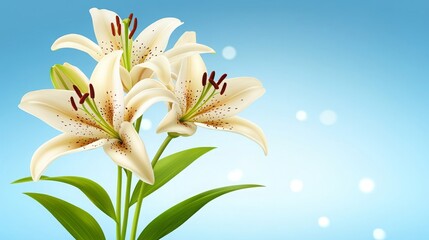 White Lilies on a Blue Background with Dots