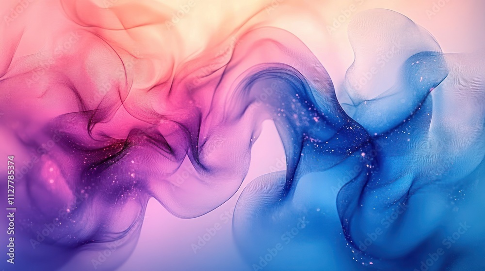Poster abstract fluid art with blue and pink colors ethereal transparency soft lighting organic shapes flow