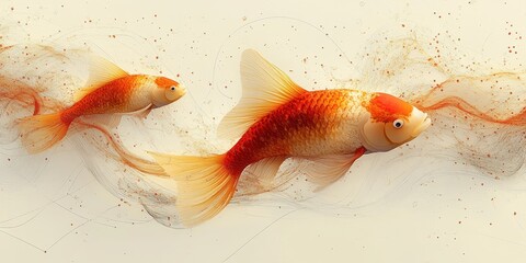 Minimalistic Abstract Fish Design in Bright Orange and Yellow on Soft Pastel Background