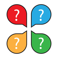 Question marks icon. Colorful speech bubbles. Concept inquiry symbol. Bright vector illustration.