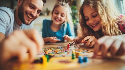 Fototapeta premium Happy family playing board game together.