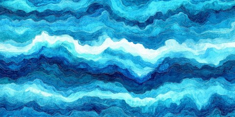 Fototapeta premium Seamless Abstract Turquoise Blue Ocean Waves Watercolor Background Texture Contemporary Digital Art Pattern