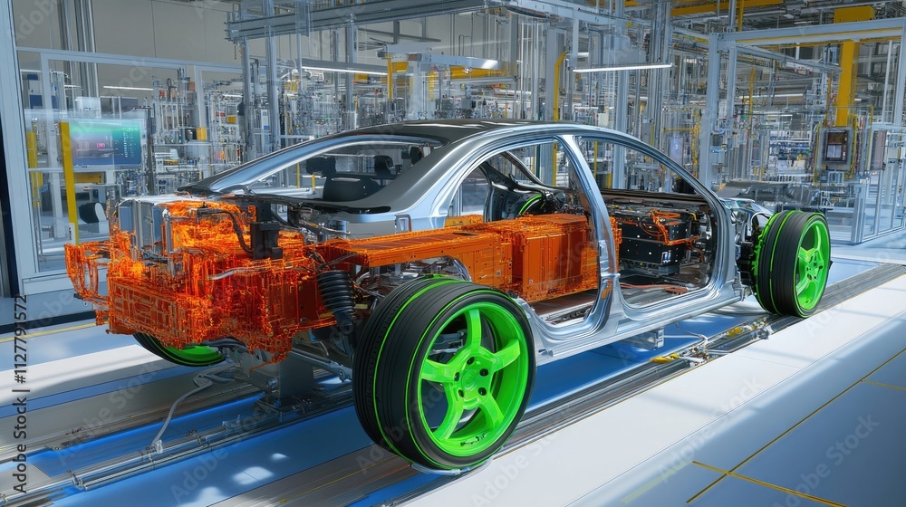 Poster a detailed cae simulation of an electric vehicle's battery system, focusing on heat management and c