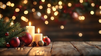 Cozy Christmas scene with candles and festive decorations
