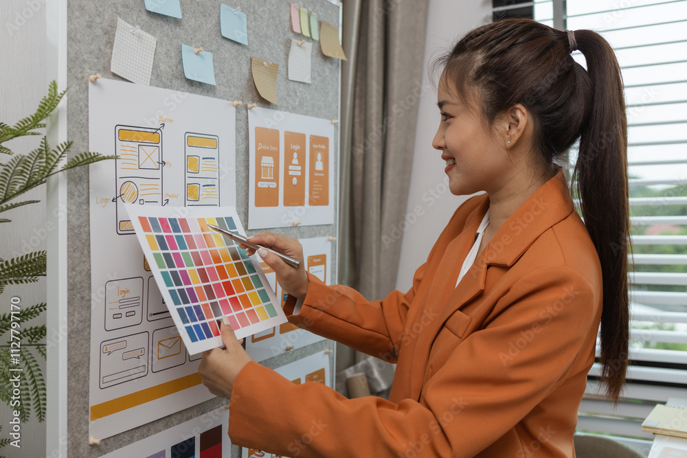 Wall mural process of creating an interface for a mobile app, user interface and experience concept, ux, ui, ux
