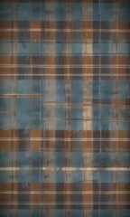 Grunge vintage blue and brown plaid pattern with hand-drawn elements, grunge, vintage, retro, old