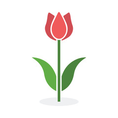 Tulip coloring icon silhouette with stem and leaves on a white background.