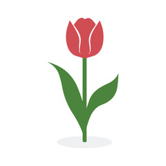 Tulip coloring icon silhouette with stem and leaves on a white background.