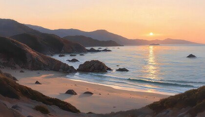 Fototapeta premium Sunset beach landscape photography coastal viewpoint serene environment california nature's beauty captured