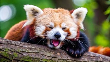  close-up of a red Panda   peacefully resting on a tree branch