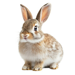 Adorable Brown and White Rabbit Sitting on White Background