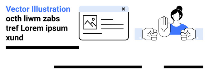 Text box near image preview with text, woman stop gesture, two hands handshake. Ideal for web design, user interfaces, tutorials, blog posts, educational materials, digital marketing, project