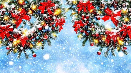 Festive Christmas Wreaths Adorned With Snow And Bows