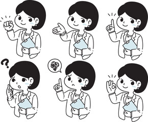 スーツ姿の女性の上半身アイコンセット