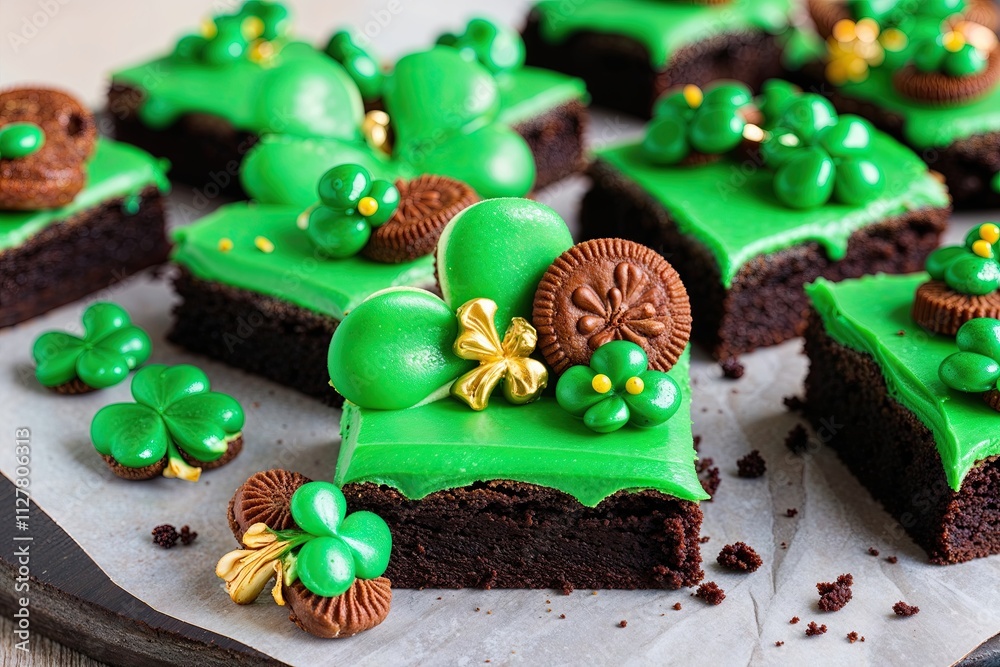 Wall mural Clover Inspired Green Frosted Brownies for Festive Celebrations