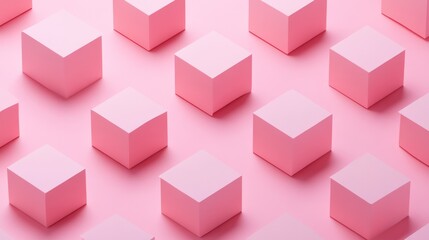 Obraz premium 3D isometric cubes on an empty monochrome pink background with a gradient pink color.