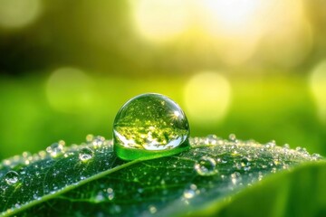 Nature's artistry: dewdrop showcasing a misty landscape