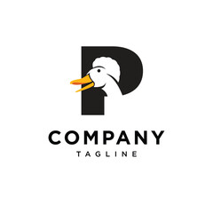  Letter P Crested Duck Logo Icon Vector 