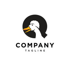  Letter Q Crested Duck Logo Icon Vector 